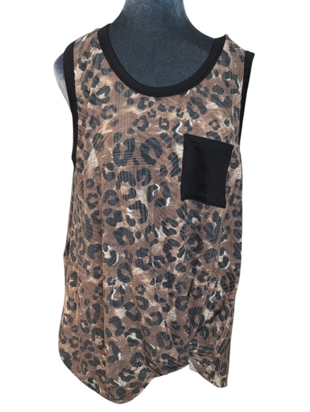 Perfect Peach Leopard Pocket Twist Tank Top Size XL